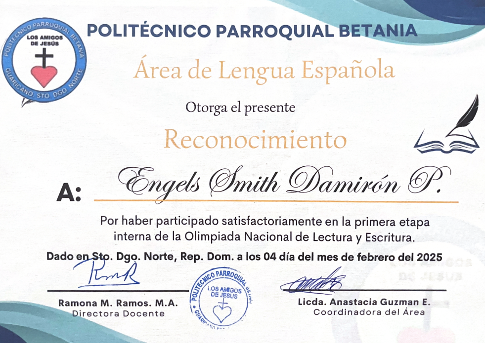 Reconocimiento en Olimpiada de Lectura y Escritura